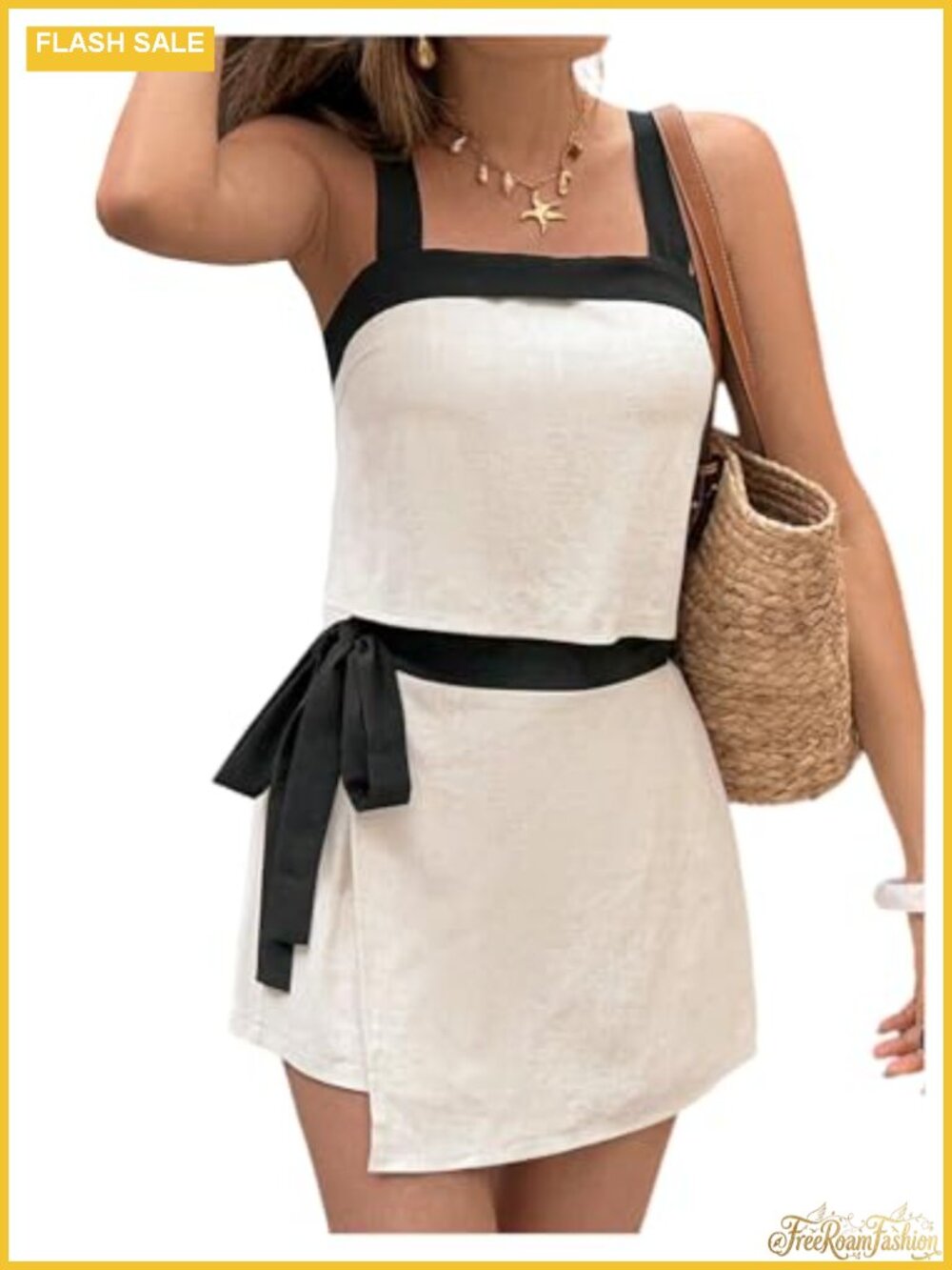 Women's 2 Piece Summer Outfit Square Neck Crop Top and Wrap Tie Side Shorts Set